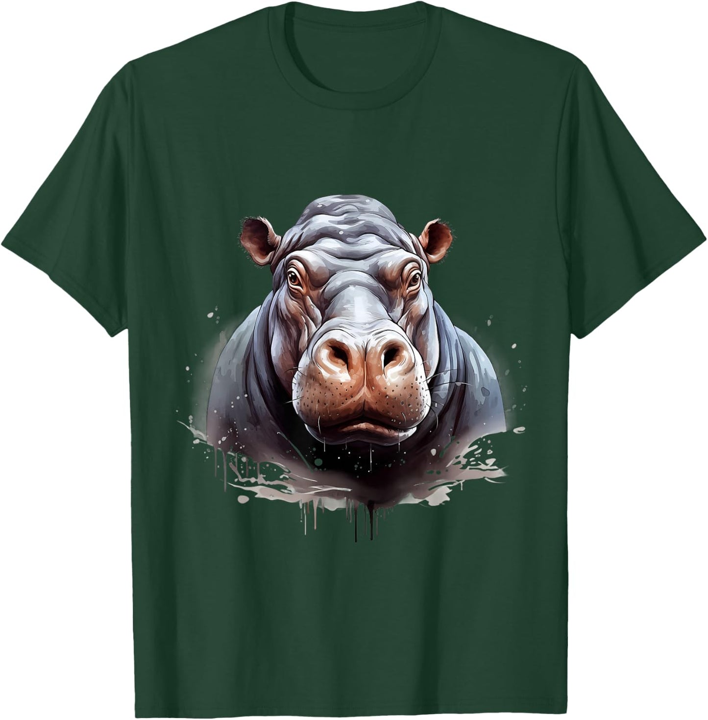 Hippo Portrait Hippopotamus Motif Wildlife Splash Artwork T-Shirt - T-Shirt | Forest