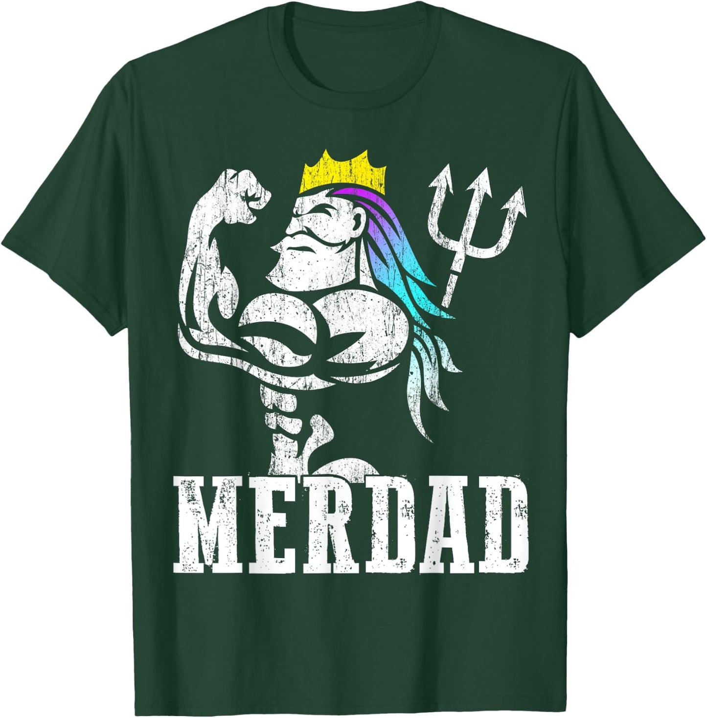 Merdad Papa Mermaid Workout Weightlift New Mer Dad Daughter T-Shirt - T-Shirt | Forest