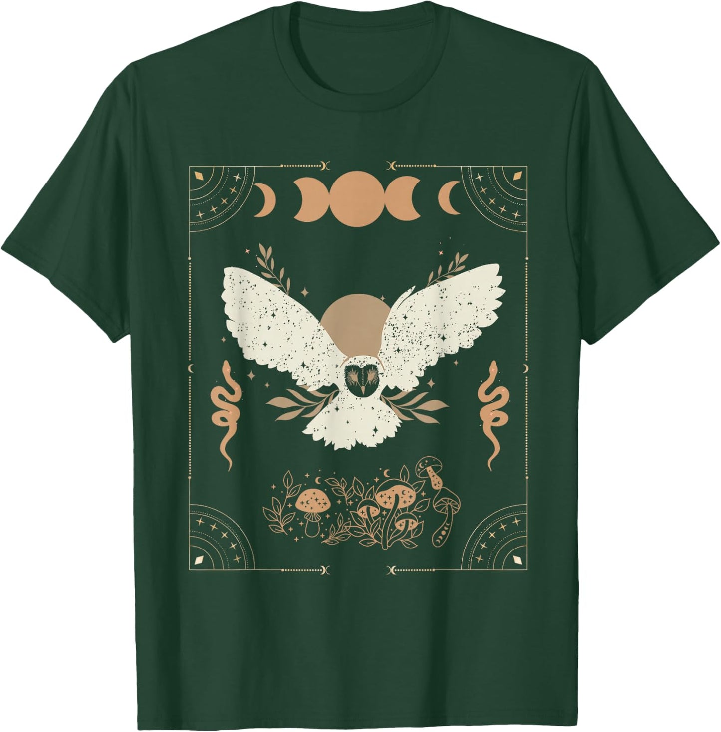 Dark Academia Aesthetic Celestial Boho Tarot Witchy Owl T-Shirt - T-Shirt | Forest