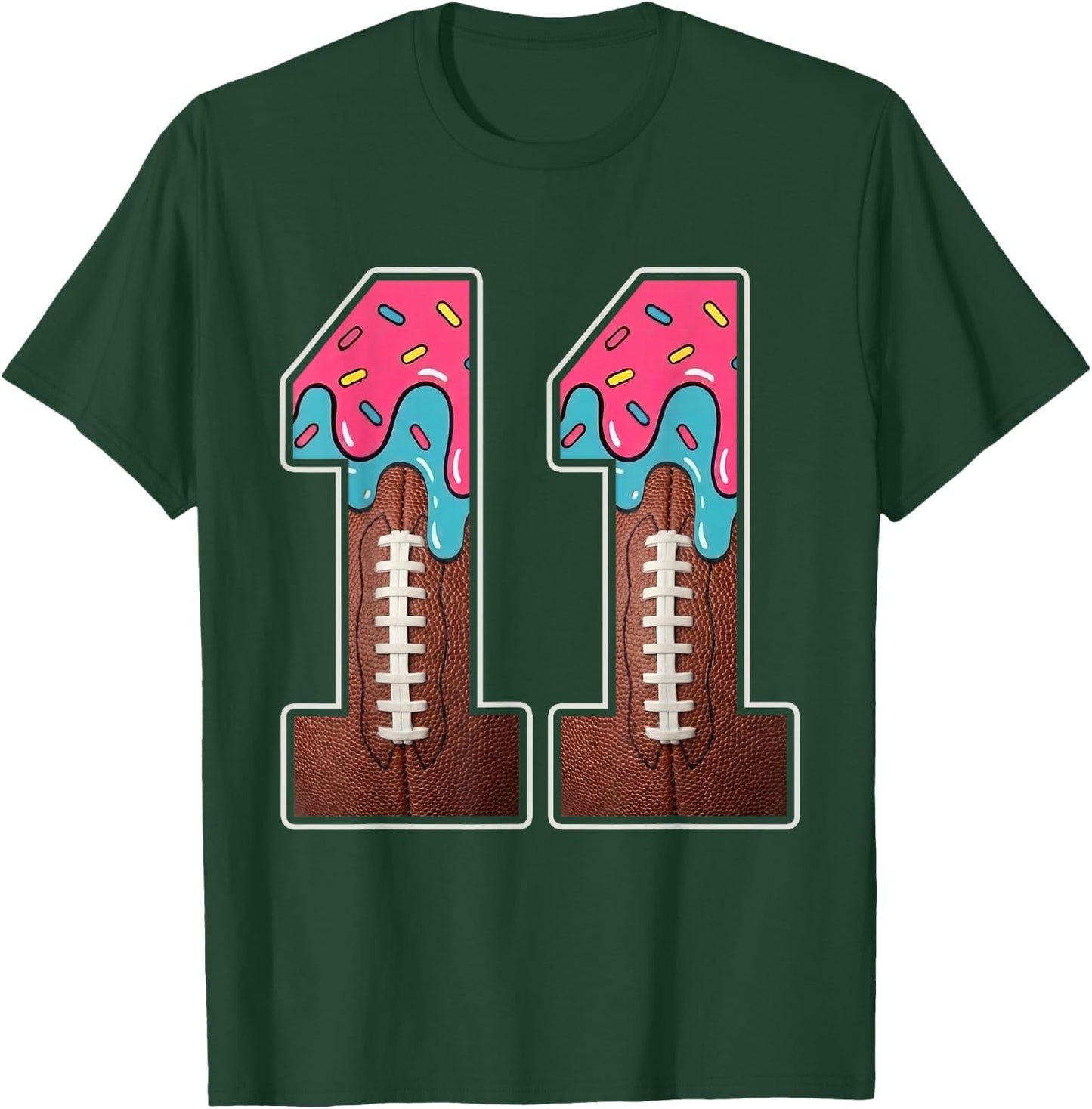 11th Birthday Boy American Football Ice Cream Drip 11 Year T-Shirt - T-Shirt | Forest