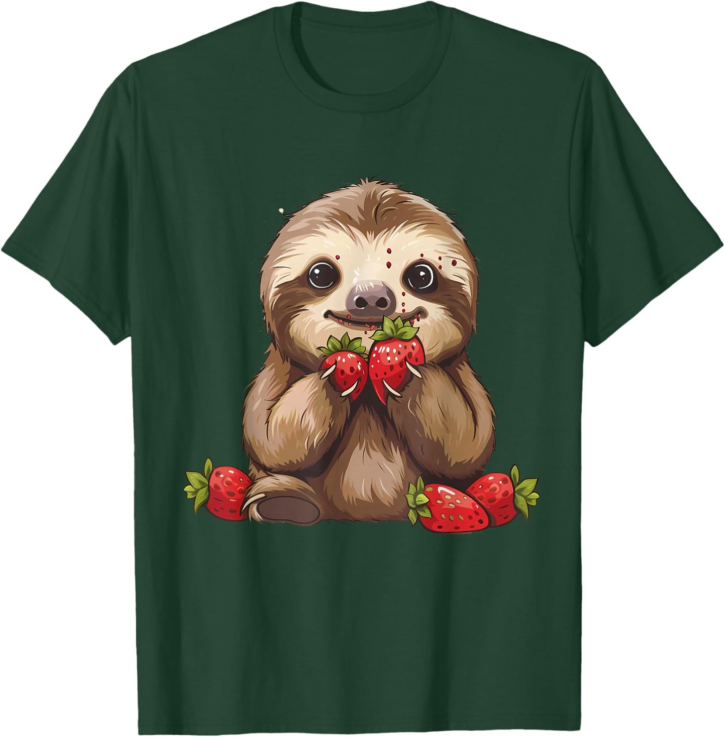 Strawberry Sloth Drawing Artwork Strawberries Cute Sloth T-Shirt - T-Shirt | Forest