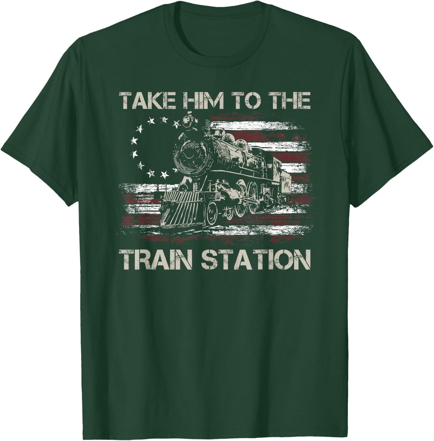 Vintage Old American Flag Take Him To The Train Station T-Shirt - T-Shirt | Forest