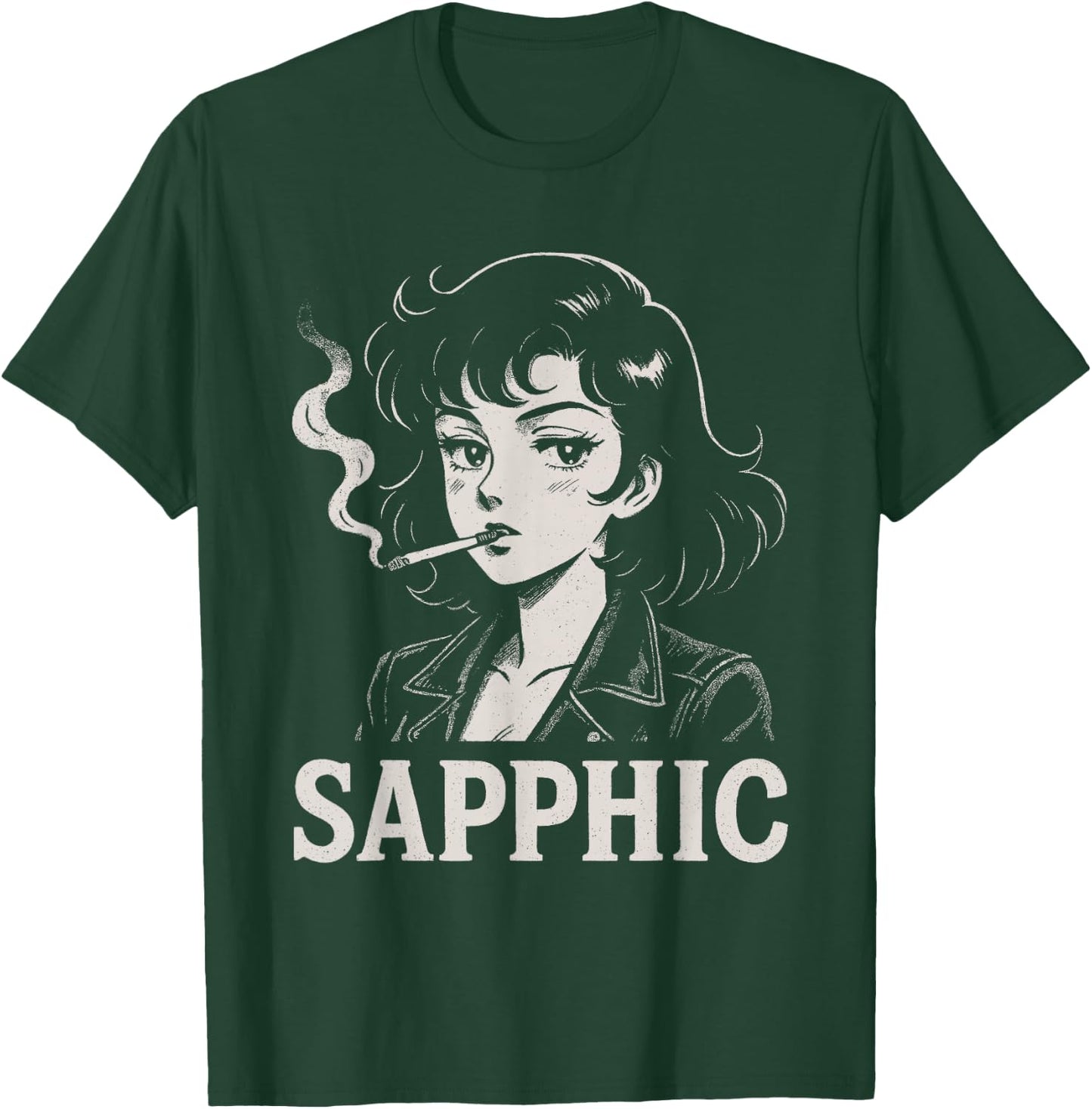 Sapphic Retro Anime Lesbian Aesthetic Funny T-Shirt - T-Shirt | Forest