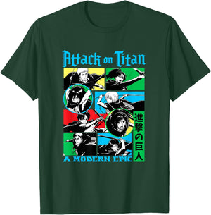 Attack on Titan Character Frame Collage Colorful AOT Anime T-Shirt - T-Shirt | Forest