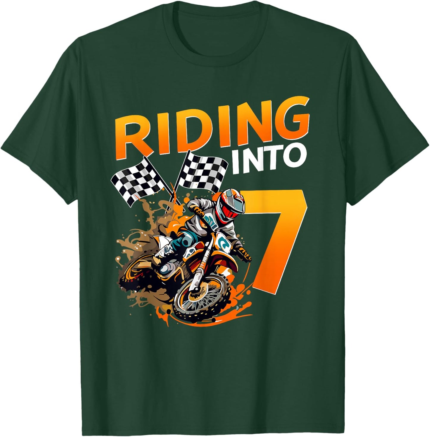 Riding Into 7 Years Old Birthday Dirt Bike Boy 7th Party T-Shirt - T-Shirt | Forest