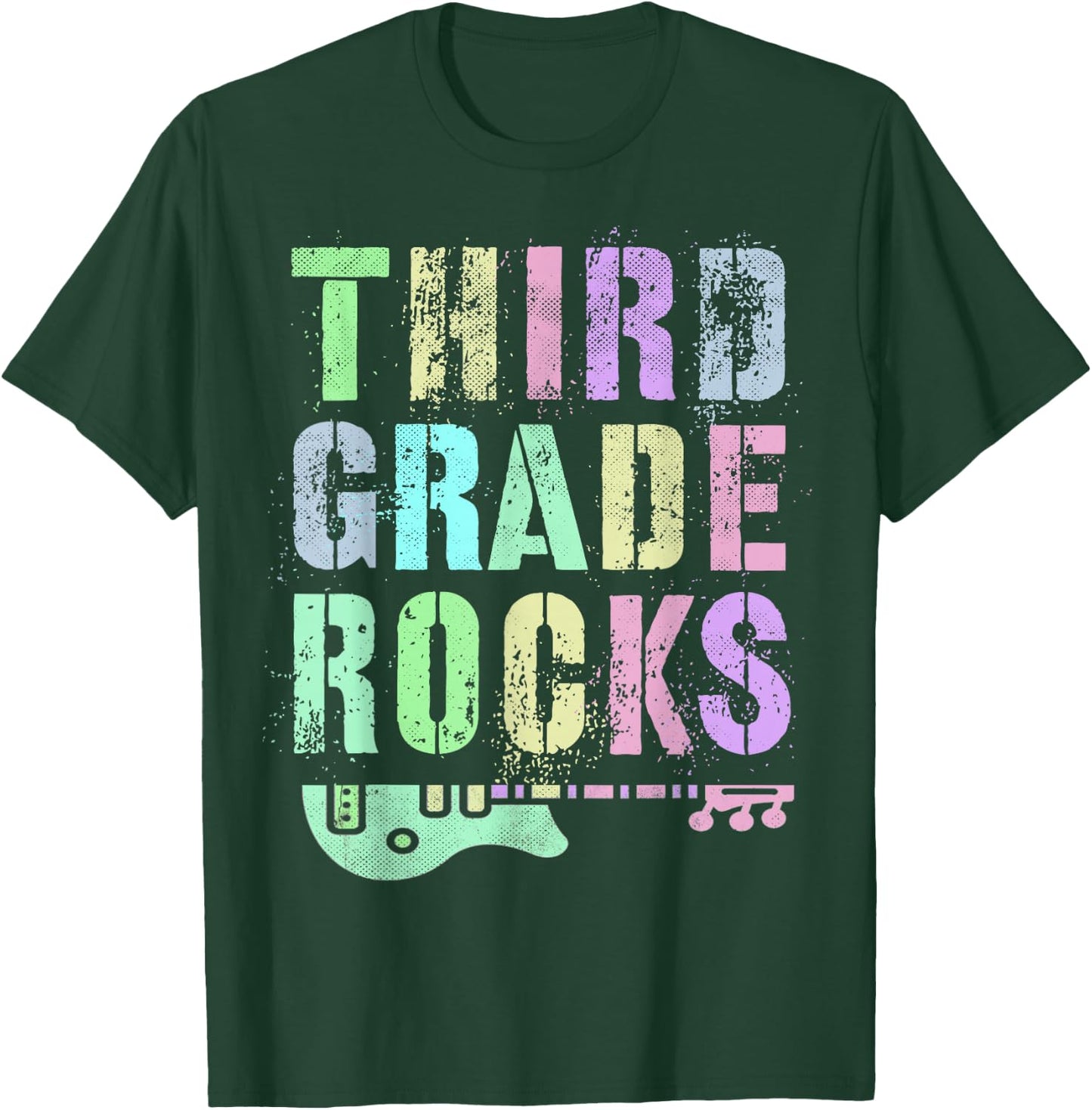 Retro THIRD GRADE ROCKS Student Rockstar Teacher 3rd Grader T-Shirt - T-Shirt | Forest