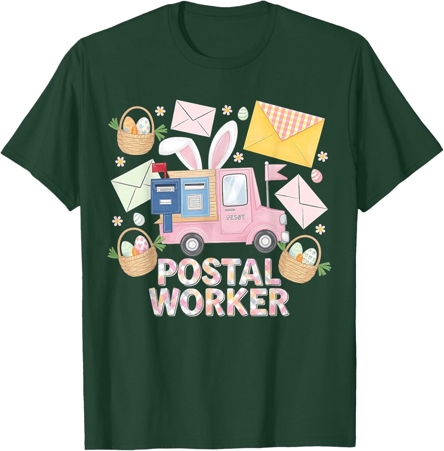 Easter Mail Carrier Bunny Postal Worker Cute Post Office T-Shirt - T-Shirt | Forest