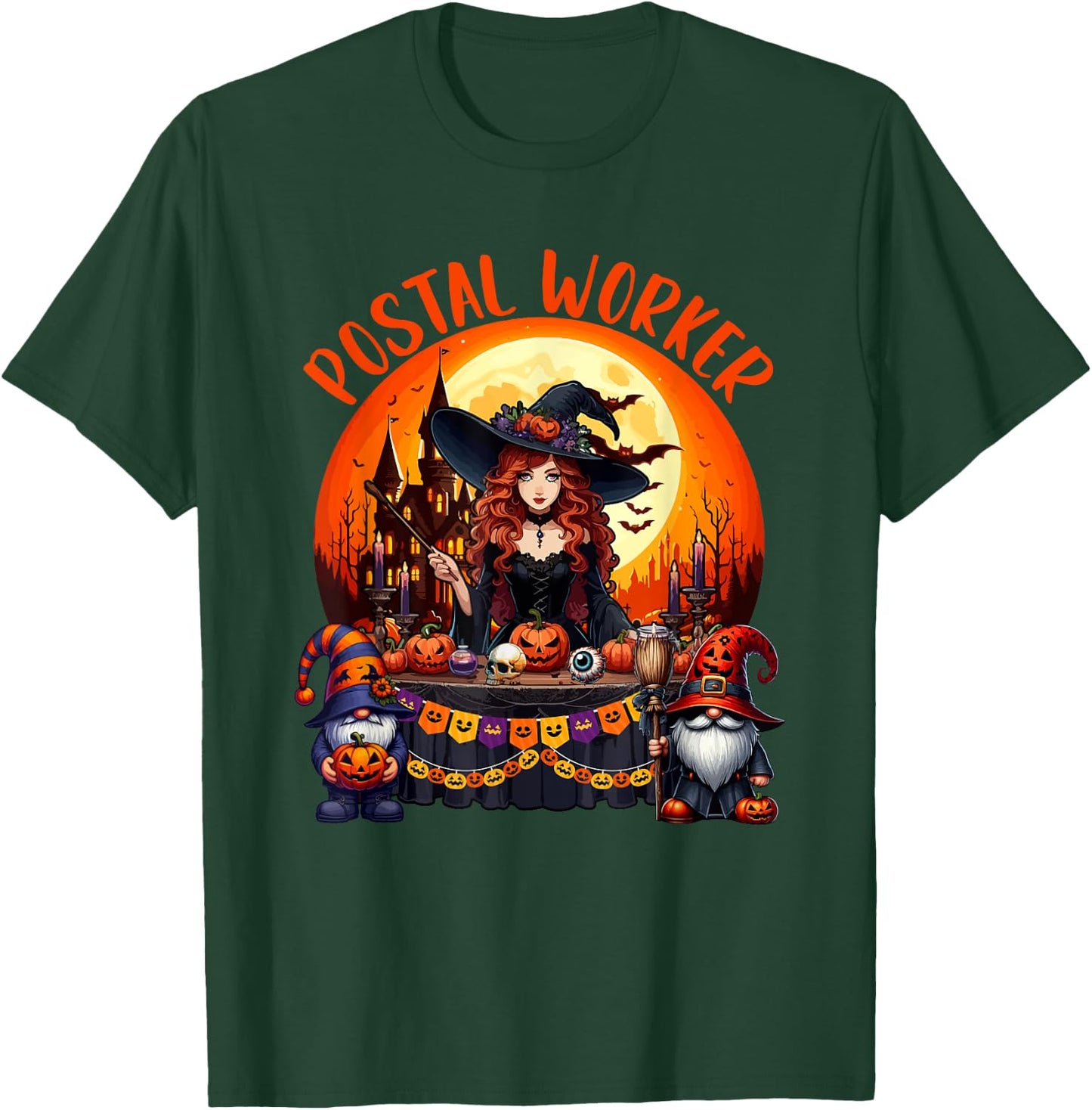 Postal Worker Job Costume Witch Horror Gnomes Halloween Moon T-Shirt - T-Shirt | Forest