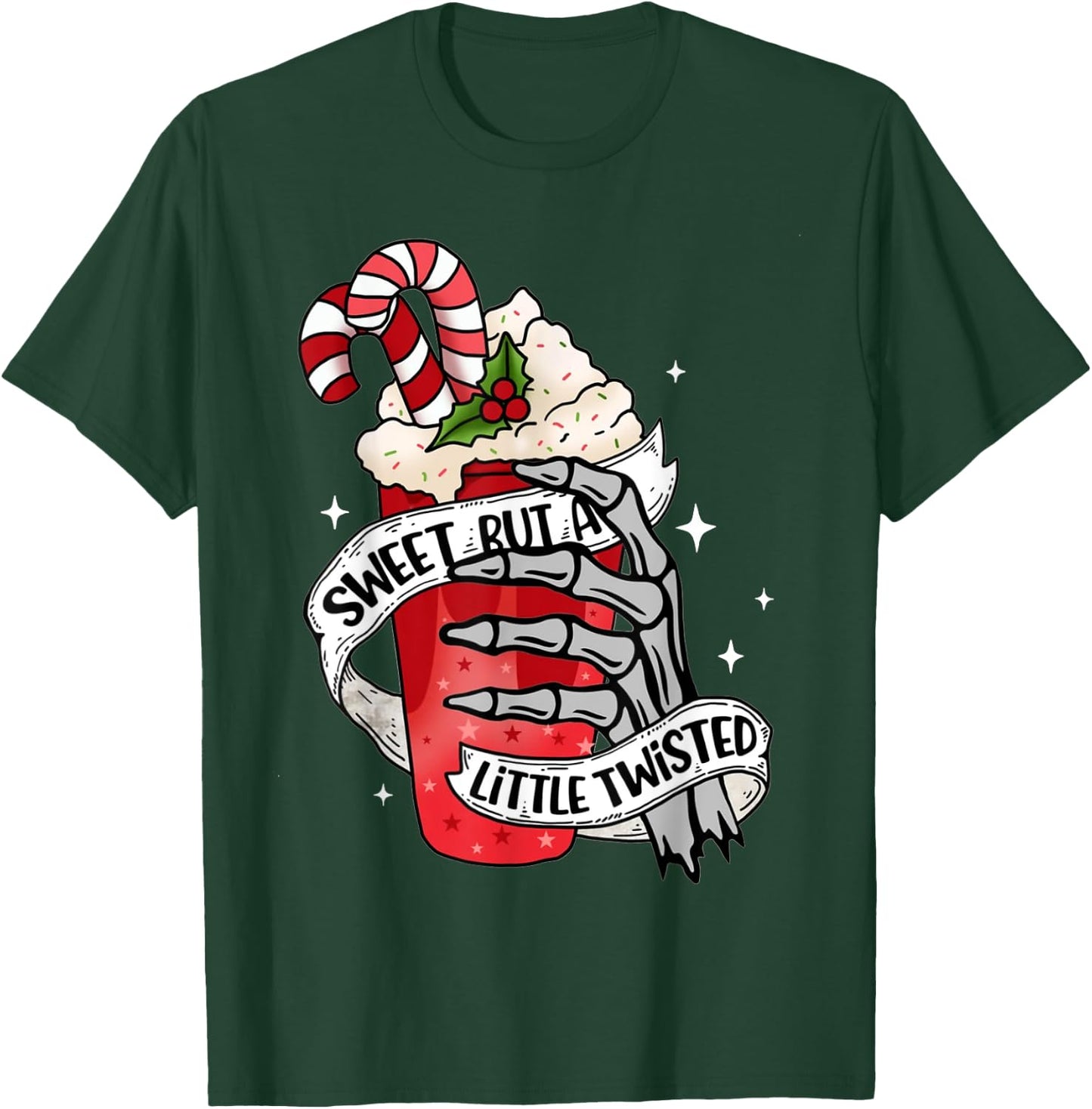 Funny Christmas Candy Cane Sweet But Twisted Skeleton Latte T-Shirt - T-Shirt | Forest