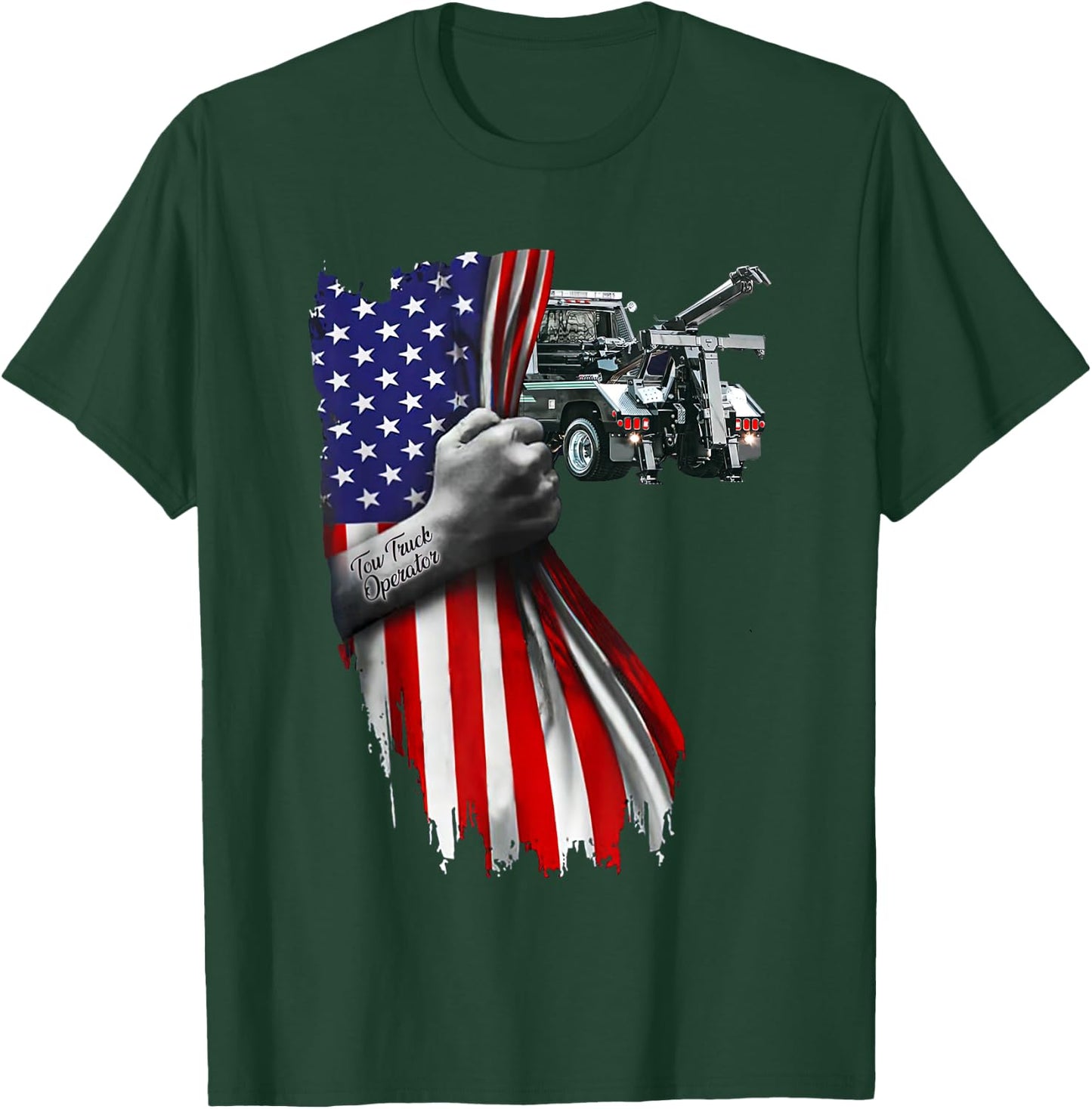 Tow Truck operator work American Flag For Tow Truck Driver T-Shirt - T-Shirt | Forest