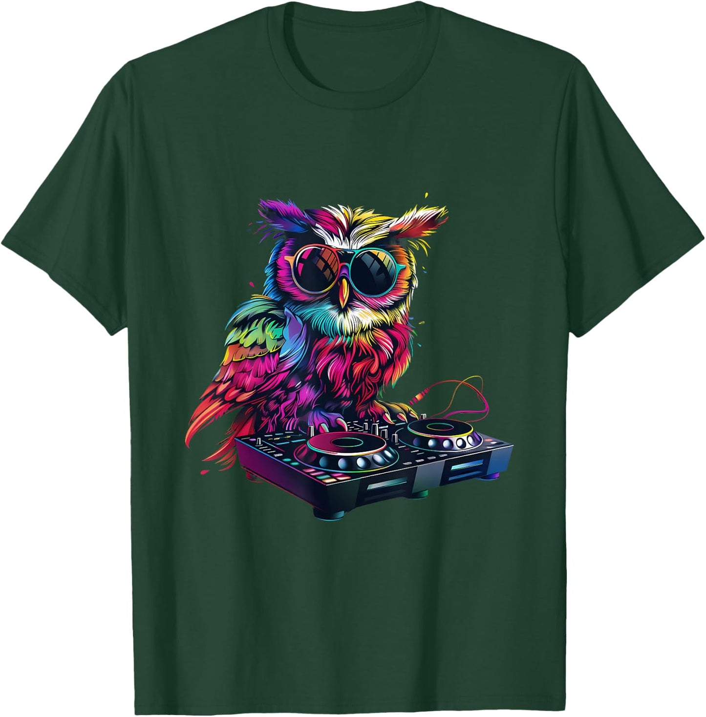 Owl DJ Dance Music Techno Owl Lover House Turntable DJ Owl T-Shirt - T-Shirt | Forest