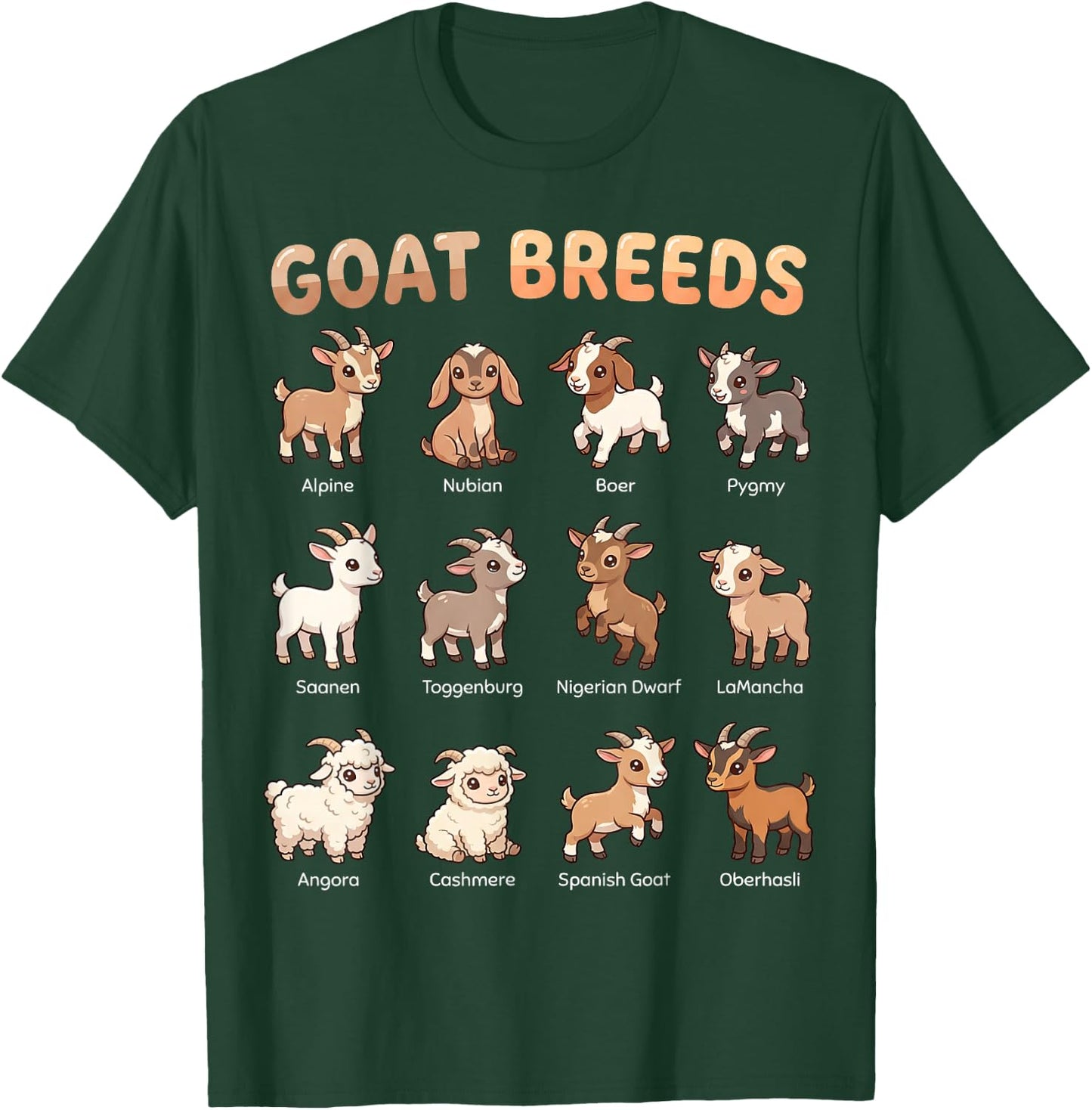 Goat Breeds for Kids Farm Animals Learning Chart T-Shirt - T-Shirt | Forest
