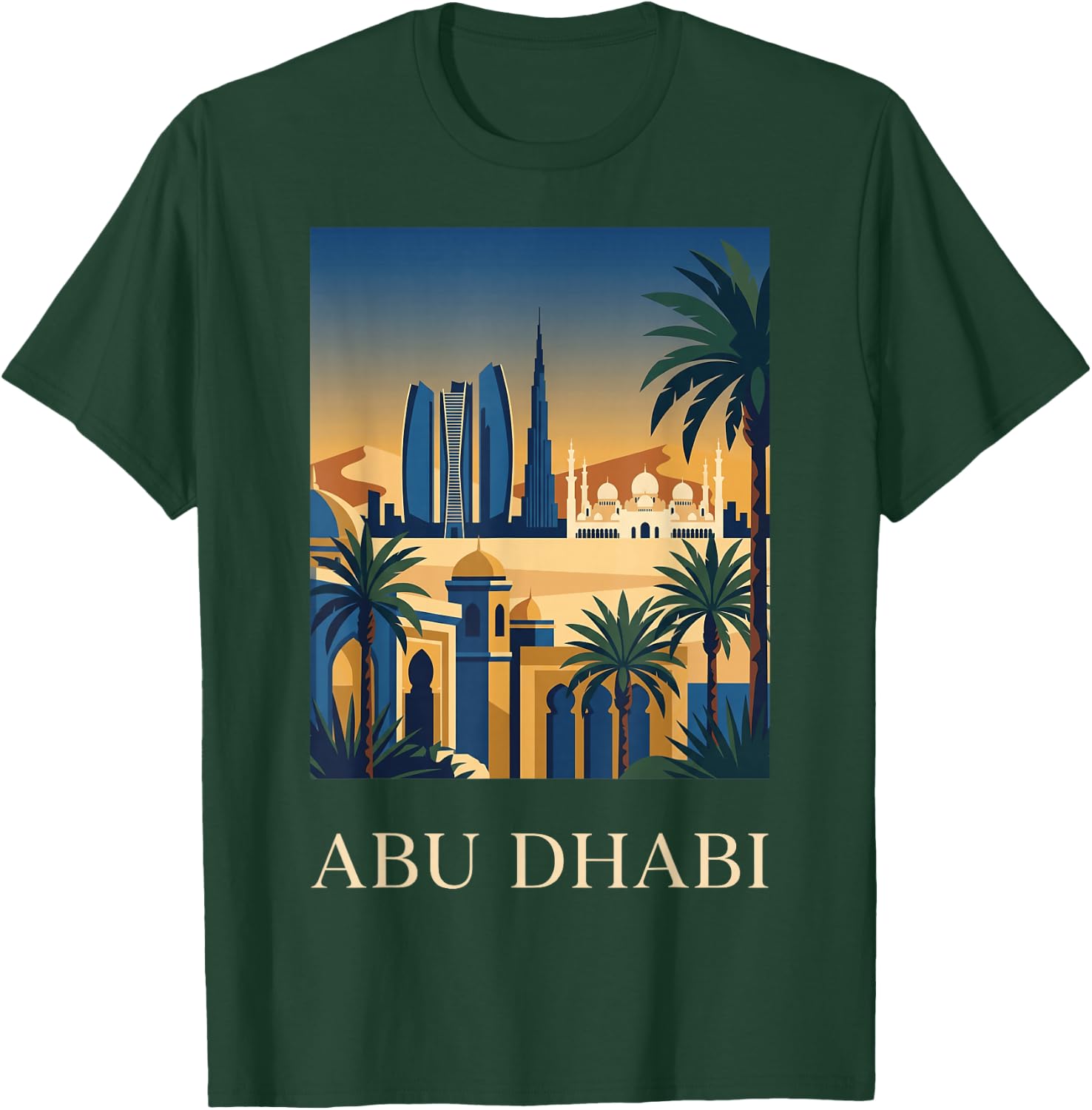 Abu Dhabi Desert Skyline Retro Travel Graphic T-Shirt - T-Shirt | Forest