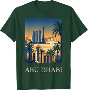 Abu Dhabi Desert Skyline Retro Travel Graphic T-Shirt - T-Shirt | Forest