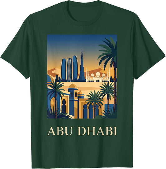 Abu Dhabi Desert Skyline Retro Travel Graphic T-Shirt - T-Shirt | Forest