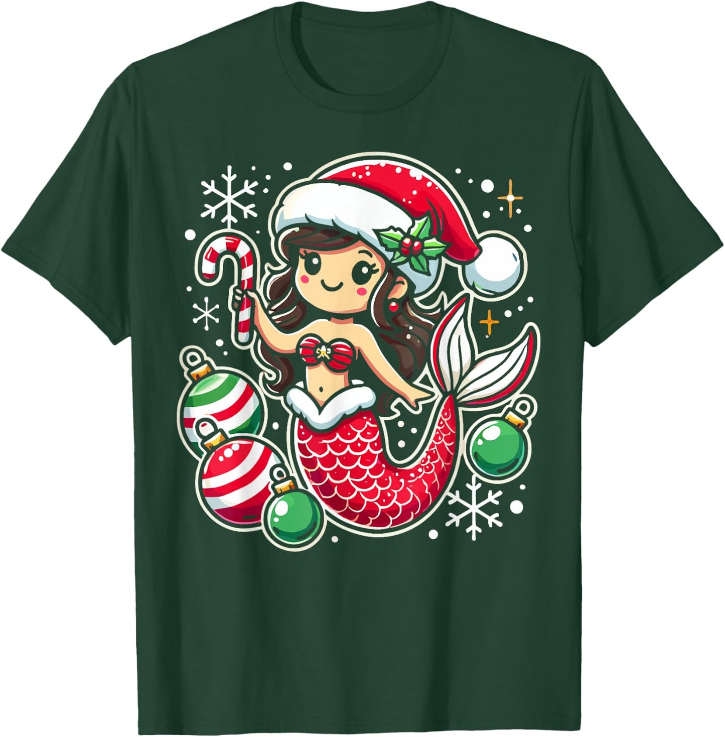 Girls Mermaid Christmas Pajamas T-Shirt - T-Shirt | Forest