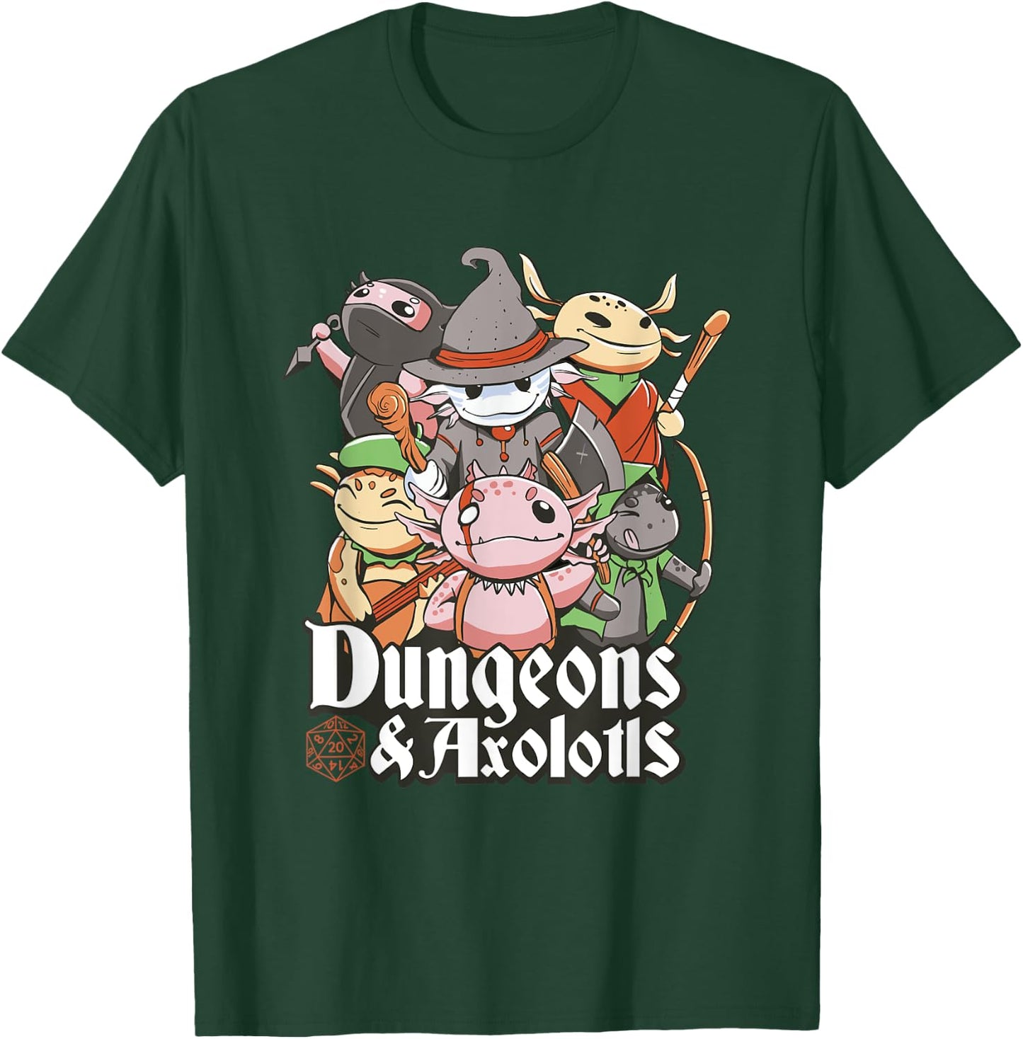 Funny Dungeon Axolotl Wizards And Warriors Medieval D20 Dice T-Shirt - T-Shirt | Forest