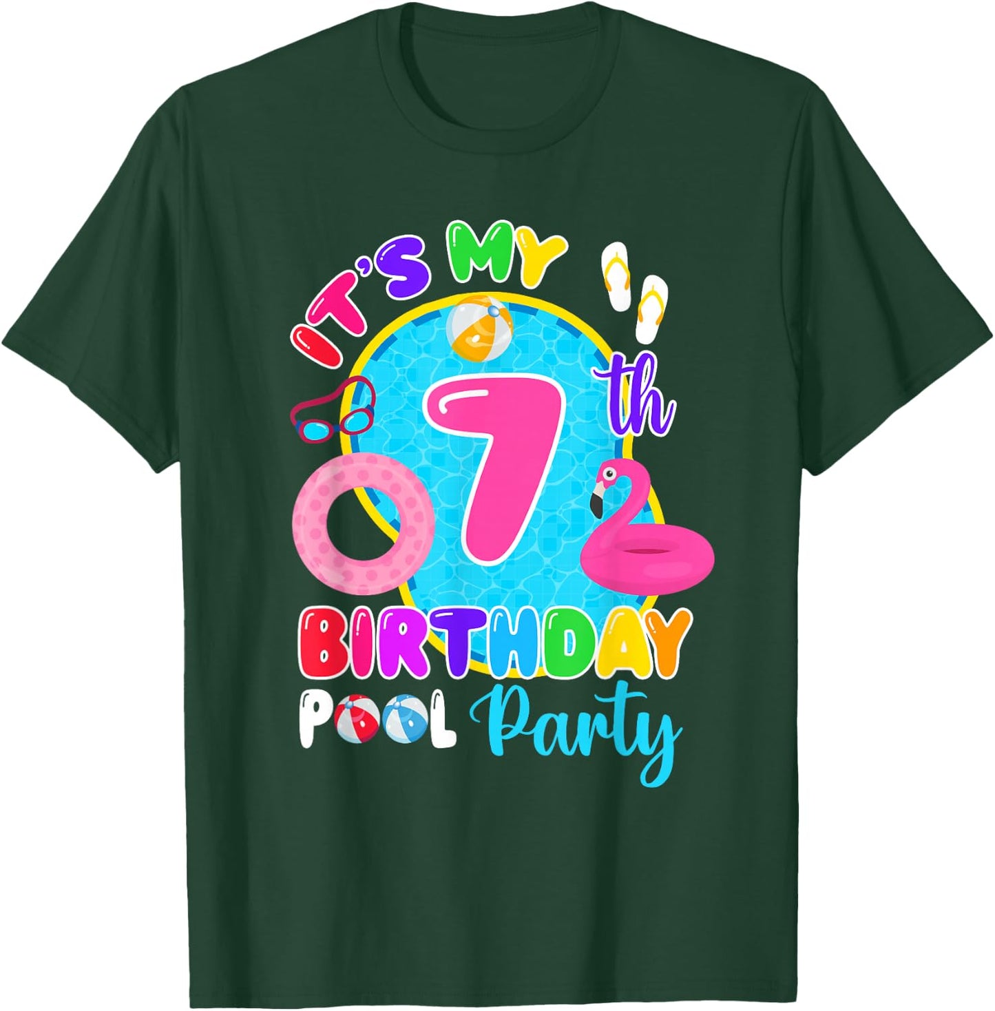 It's My 7th Birthday Summer Pool Party 7 Years Old T-Shirt - T-Shirt | Forest