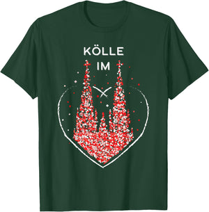 Cologne in the Heart Cologne Cathedral Carnival Red White Kölsch Carnival, black, s T-Shirt - T-Shirt | Forest