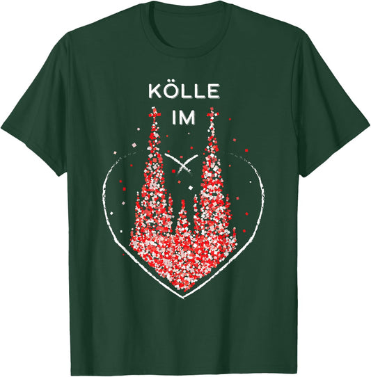 Cologne in the Heart Cologne Cathedral Carnival Red White Kölsch Carnival, black, s T-Shirt - T-Shirt | Forest