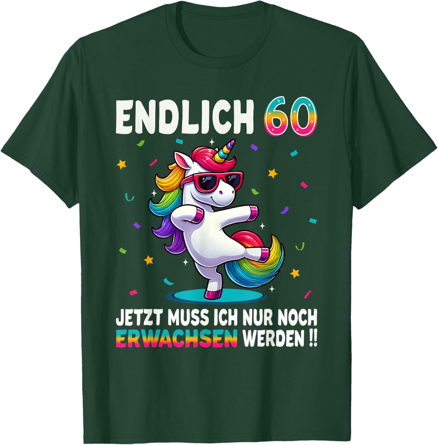 60th Birthday Gifts Woman Man Party Outfit Unicorn , black T-Shirt - T-Shirt | Forest