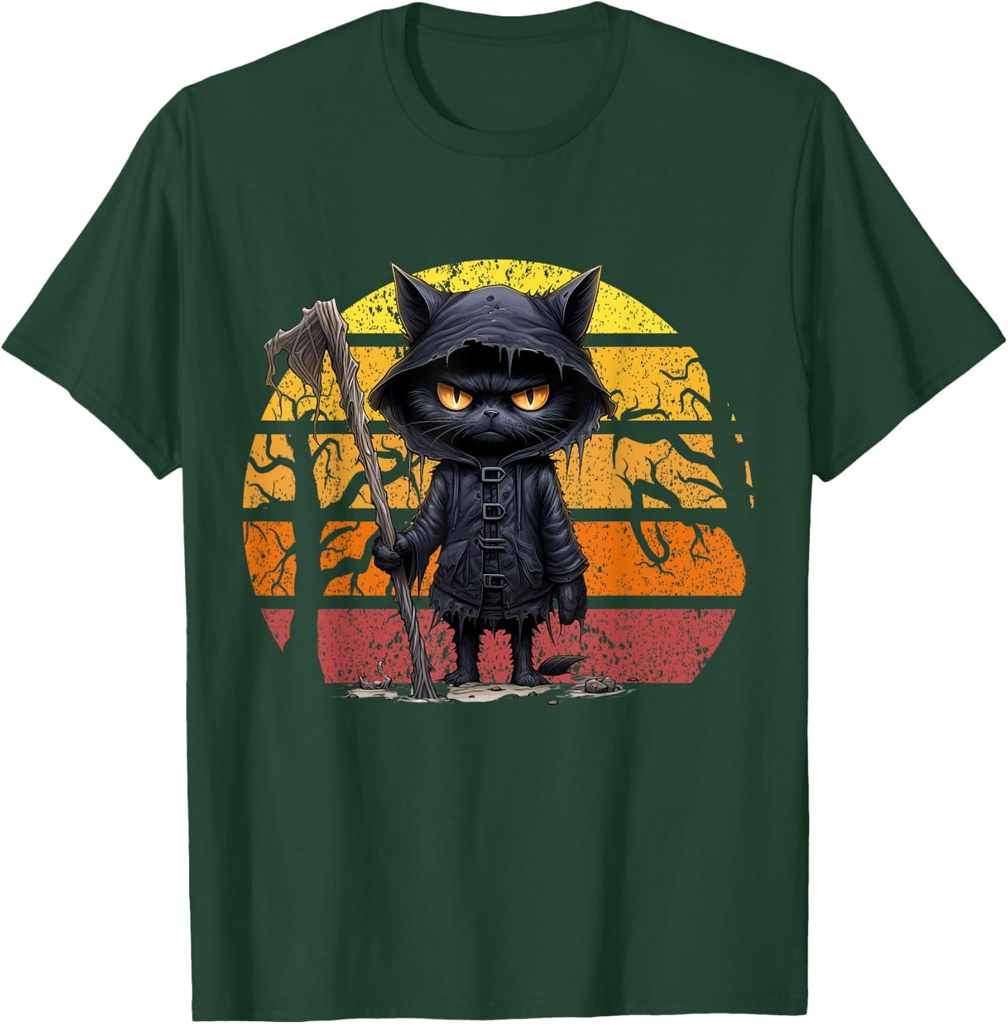 Halloween Black Cat Halloween Scary Angry Cat Men Women Kid T-Shirt - T-Shirt | Forest