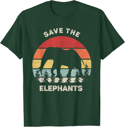 Retro Save The Elephants Shirt Animal Lover Vintage Elephant T-Shirt - T-Shirt | Forest