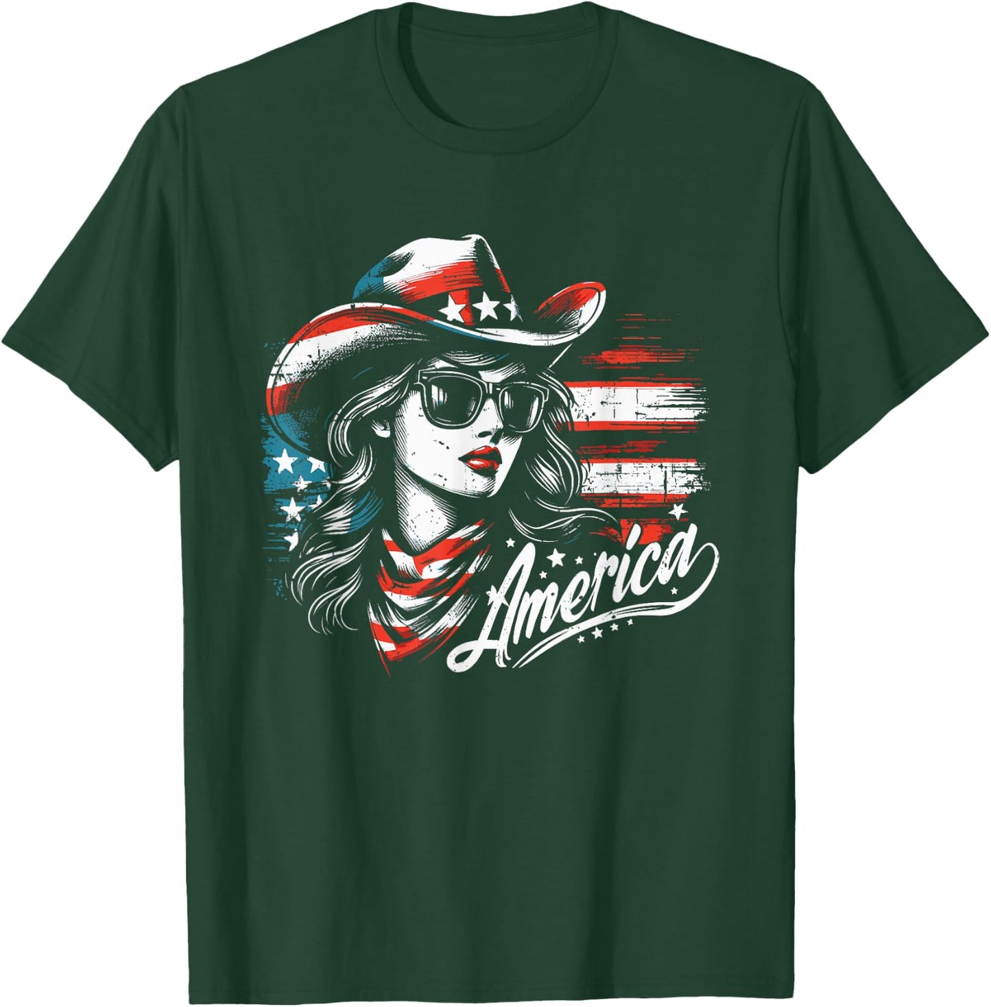 Vintage Cowgirl America Western 4th of July Girls T-Shirt - T-Shirt | Forest