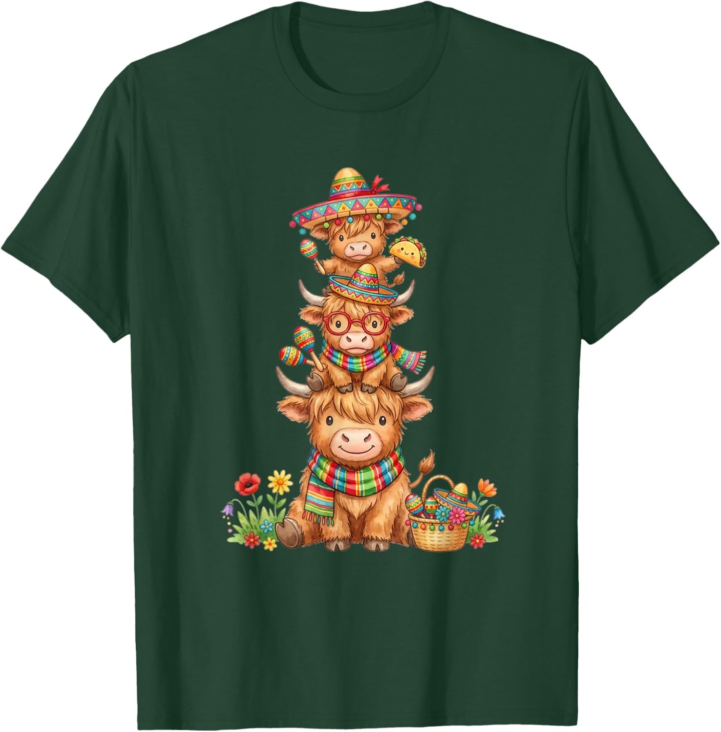Highland Cow Fiesta with Sombrero and Maracas Cinco De Mayo T-Shirt - T-Shirt | Forest