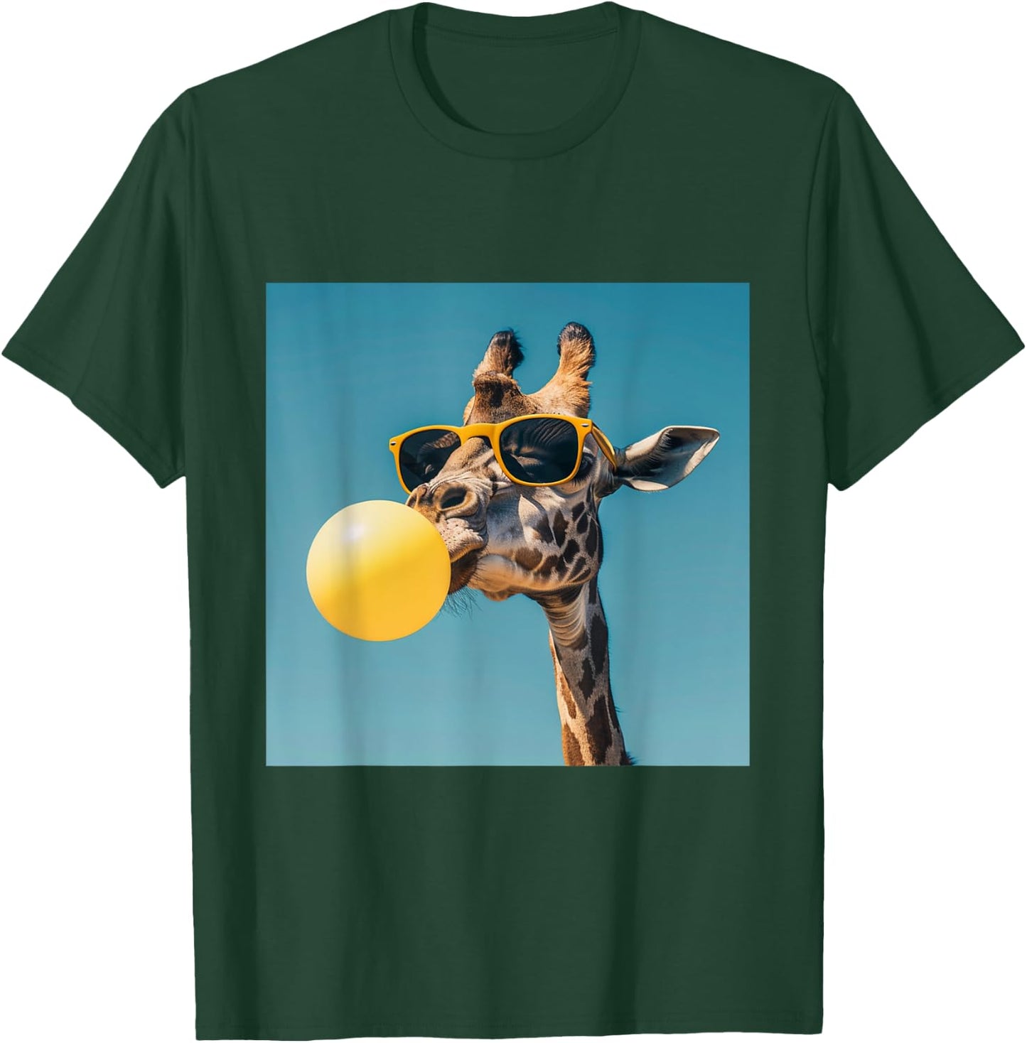 Giraffe chewing Yellow gum and Wearing sunglasses T-Shirt - T-Shirt | Forest