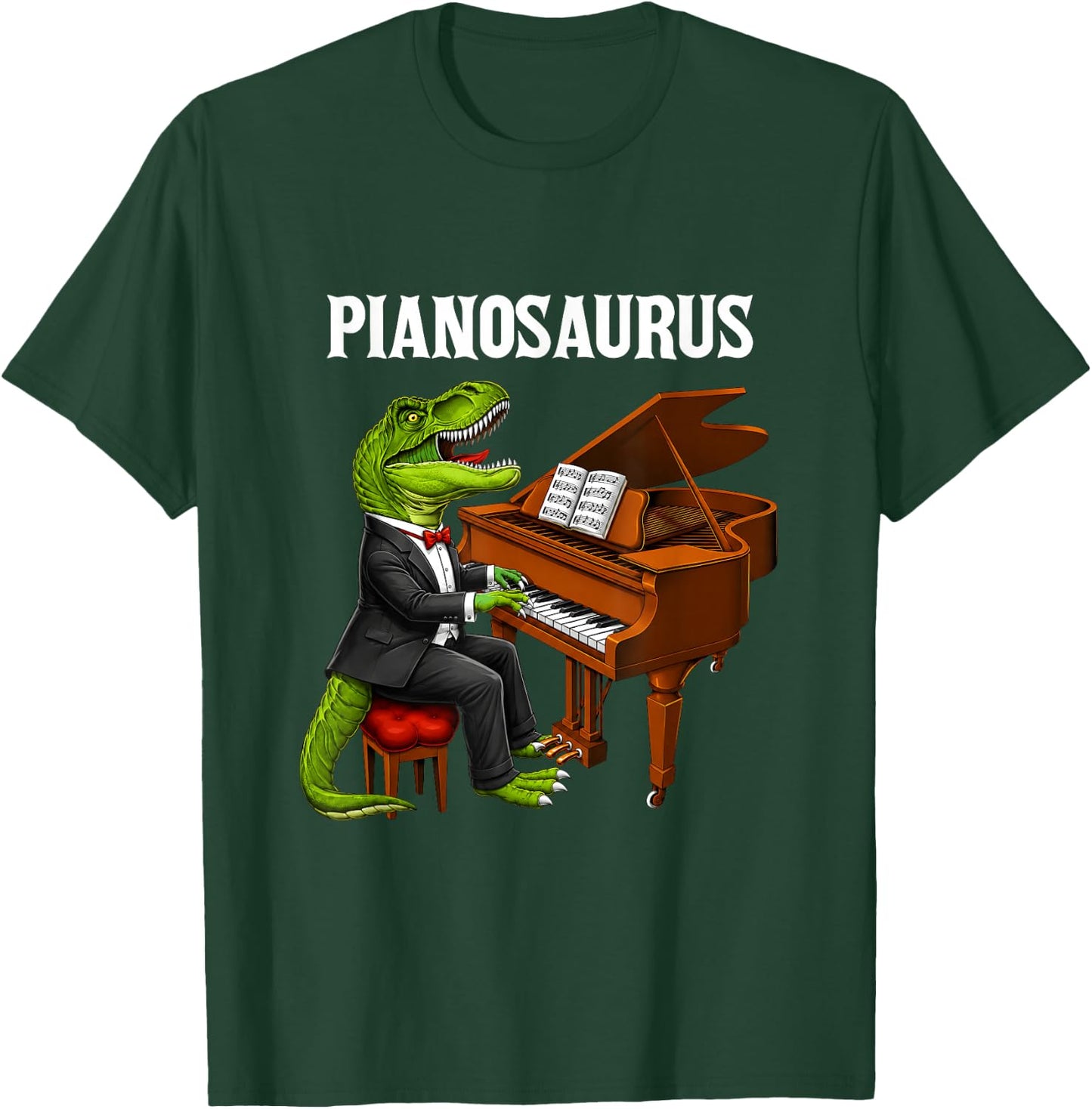 Pianosaurus Funny Piano Playing T-Rex Dinosaur Music Lover T-Shirt - T-Shirt | Forest