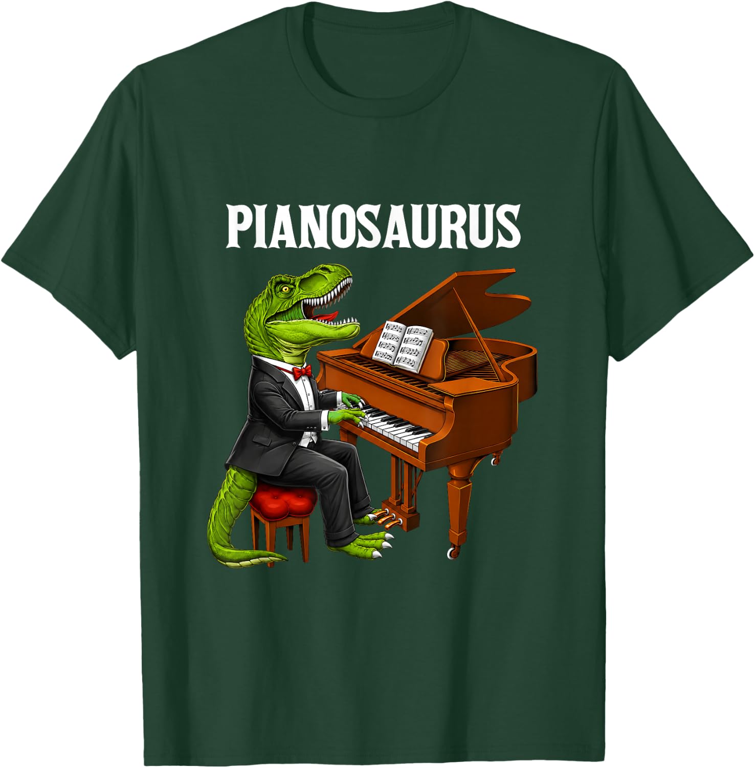 Pianosaurus Funny Piano Playing T-Rex Dinosaur Music Lover T-Shirt - T-Shirt | Forest