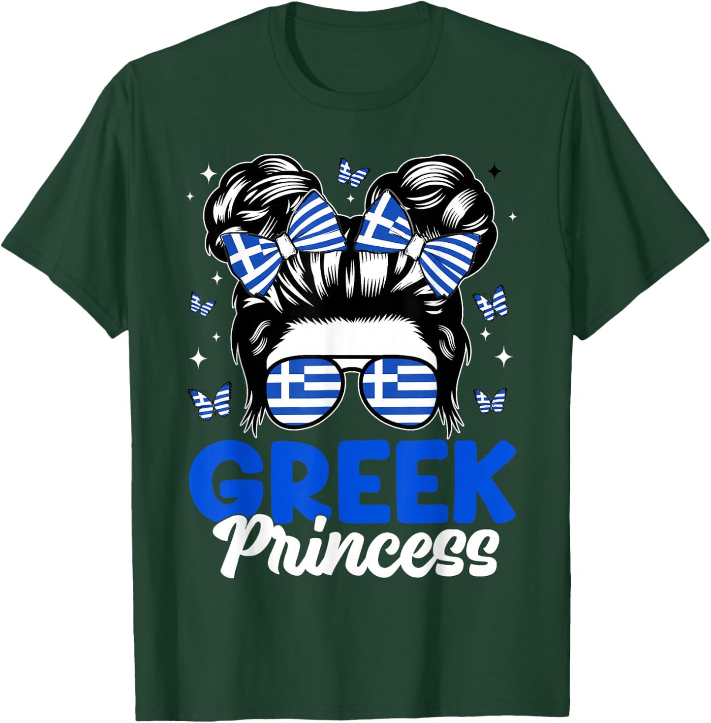 Greek Princess Greece Girl Cute Greek Bow Flag Women Kids T-Shirt - T-Shirt | Forest