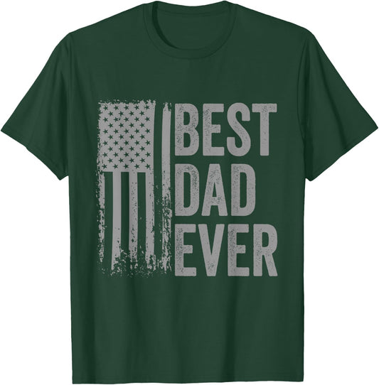 Best Dad Ever with US American Flag Fathers Day Dad T-Shirt - T-Shirt | Forest