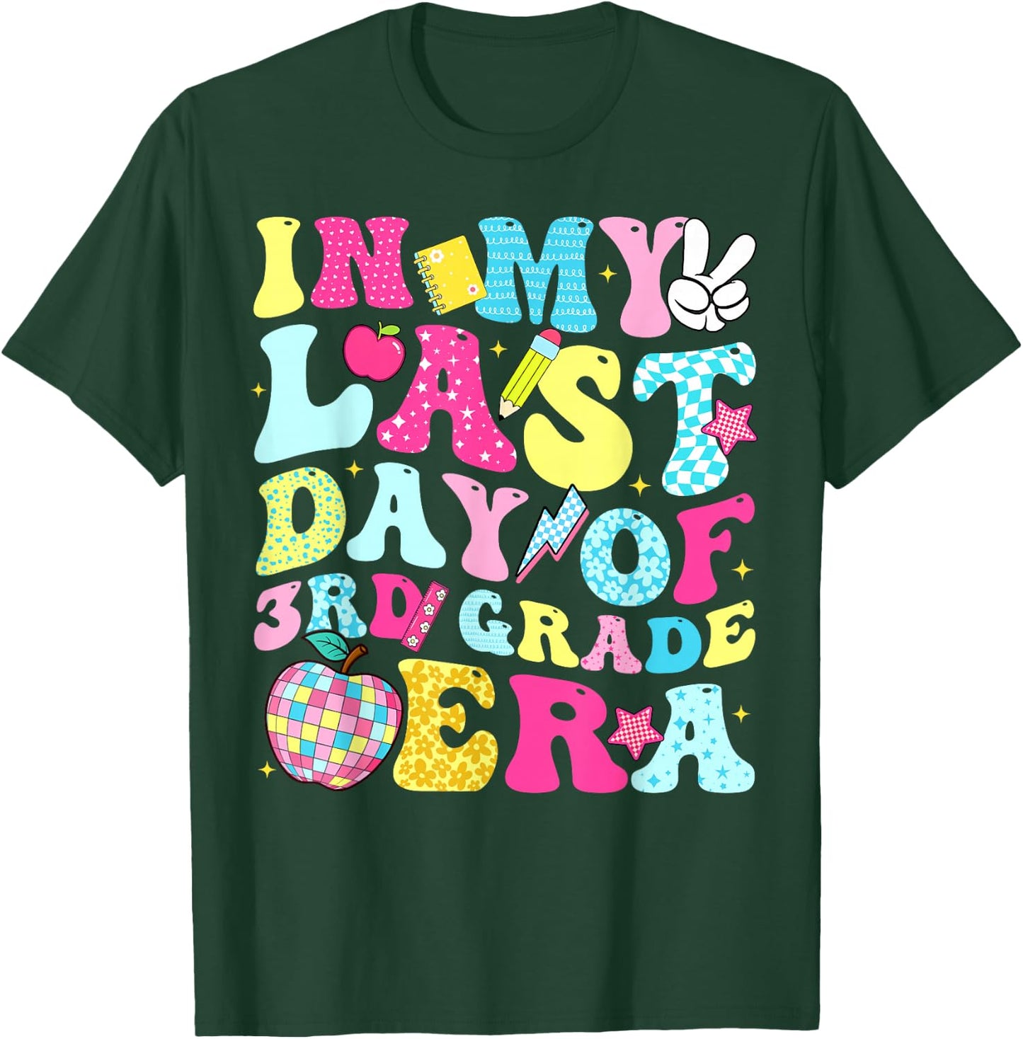 in My Last Day of 3rd Grade Era Groovy Boy Girl Student T-Shirt - T-Shirt | Forest