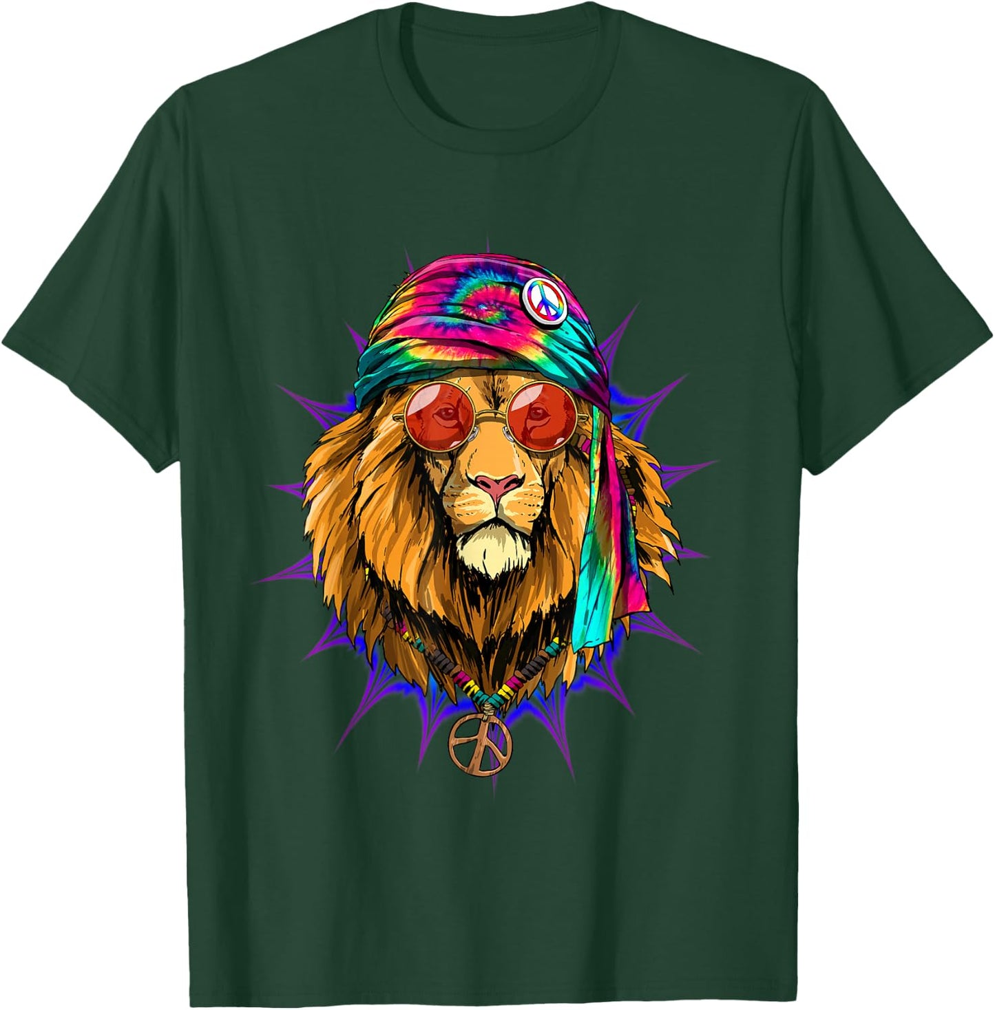 Tie Dye Hippie Lion Hippiness Peace Love Lion T-Shirt - T-Shirt | Forest