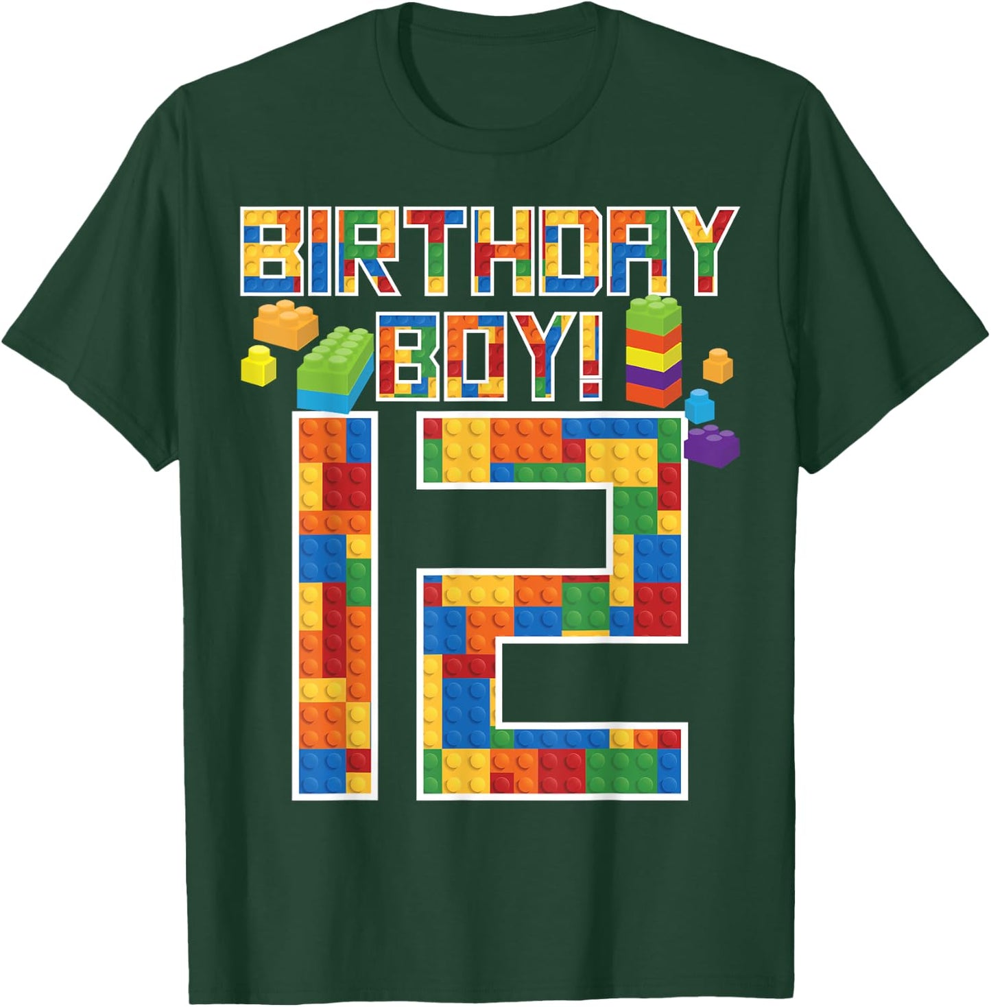 Cute 12th Birthday Gift 12 Years Old Block Building Boy Kid T-Shirt - T-Shirt | Forest