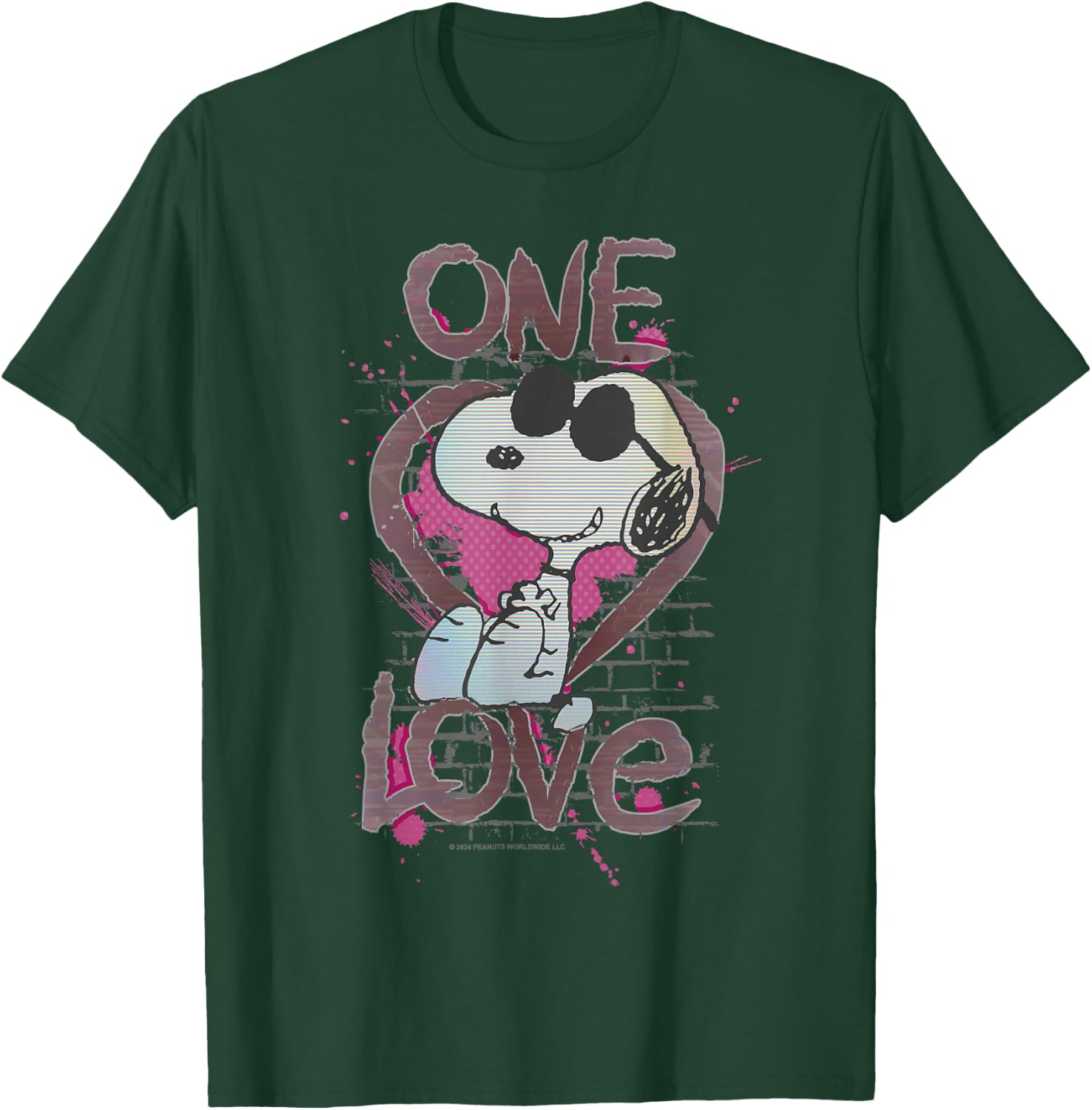 Peanuts Snoopy Joe Cool One Love Glitch Vintage Valentine's Day T-Shirt - T-Shirt | Forest