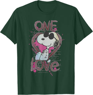 Peanuts Snoopy Joe Cool One Love Glitch Vintage Valentine's Day T-Shirt - T-Shirt | Forest