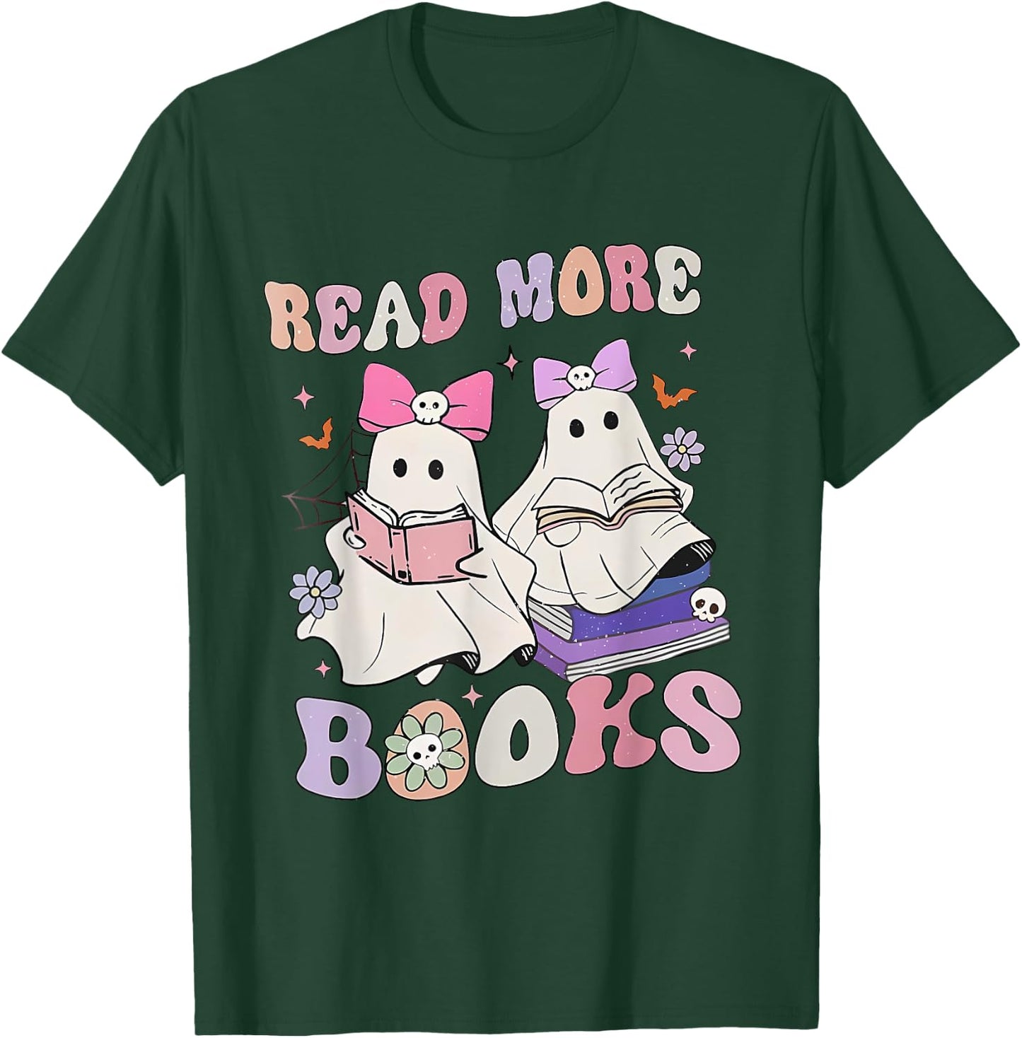 Halloween Ghost Reading Read More Books Librarian Teacher T-Shirt - T-Shirt | Forest