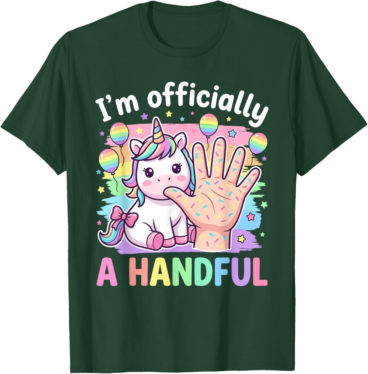 Unicorn Girls Officially A Handful 5th Birthday T-Shirt - T-Shirt | Forest