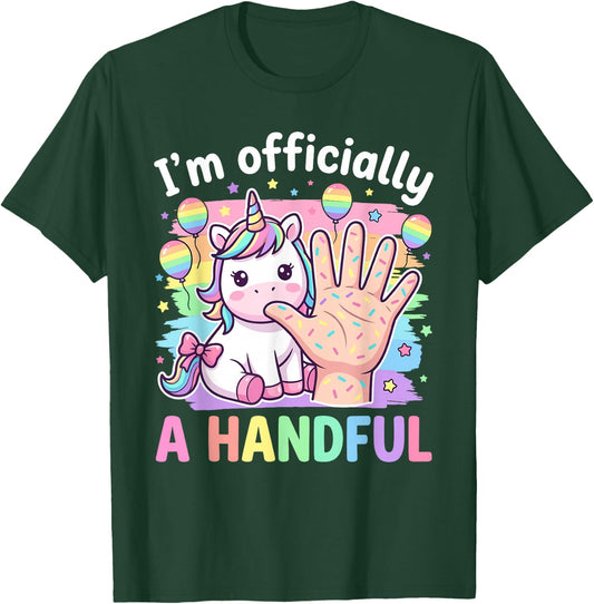 Unicorn Girls Officially A Handful 5th Birthday T-Shirt - T-Shirt | Forest