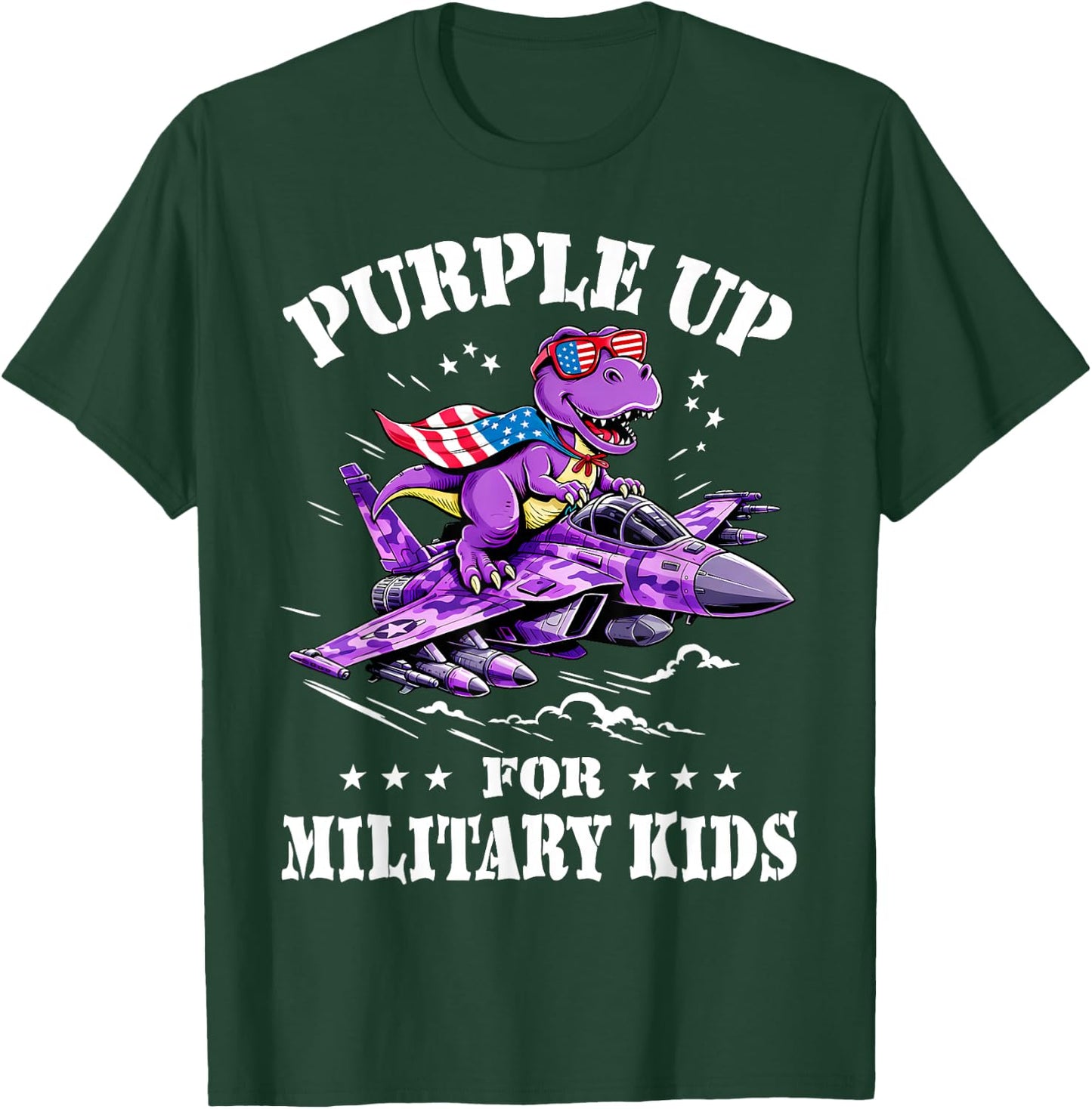 Purple up Proud Military Kids Shirt Dinosaur Military Child T-Shirt - T-Shirt | Forest