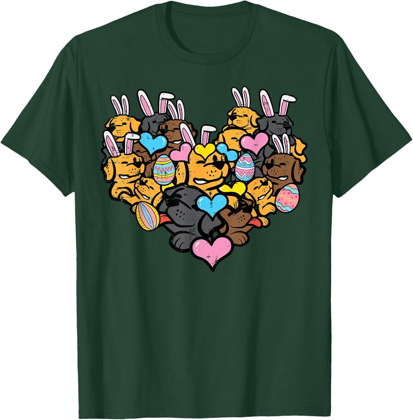 Easter Heart Shape Dog Faces Bunny Eggs Puppy Women Kids Men T-Shirt - T-Shirt | Forest