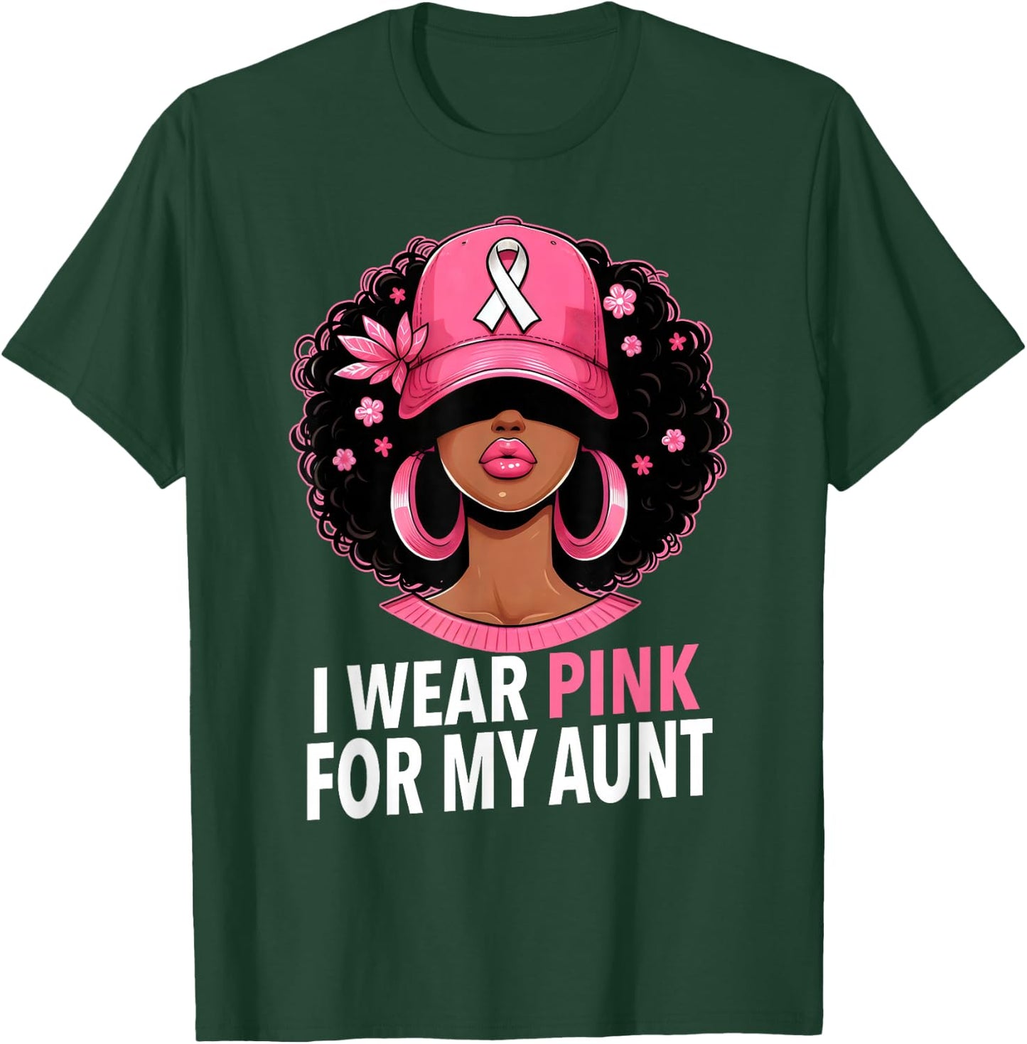 I wear Pink For My Aunt Black Woman Breast Cancer Awareness T-Shirt - T-Shirt | Forest