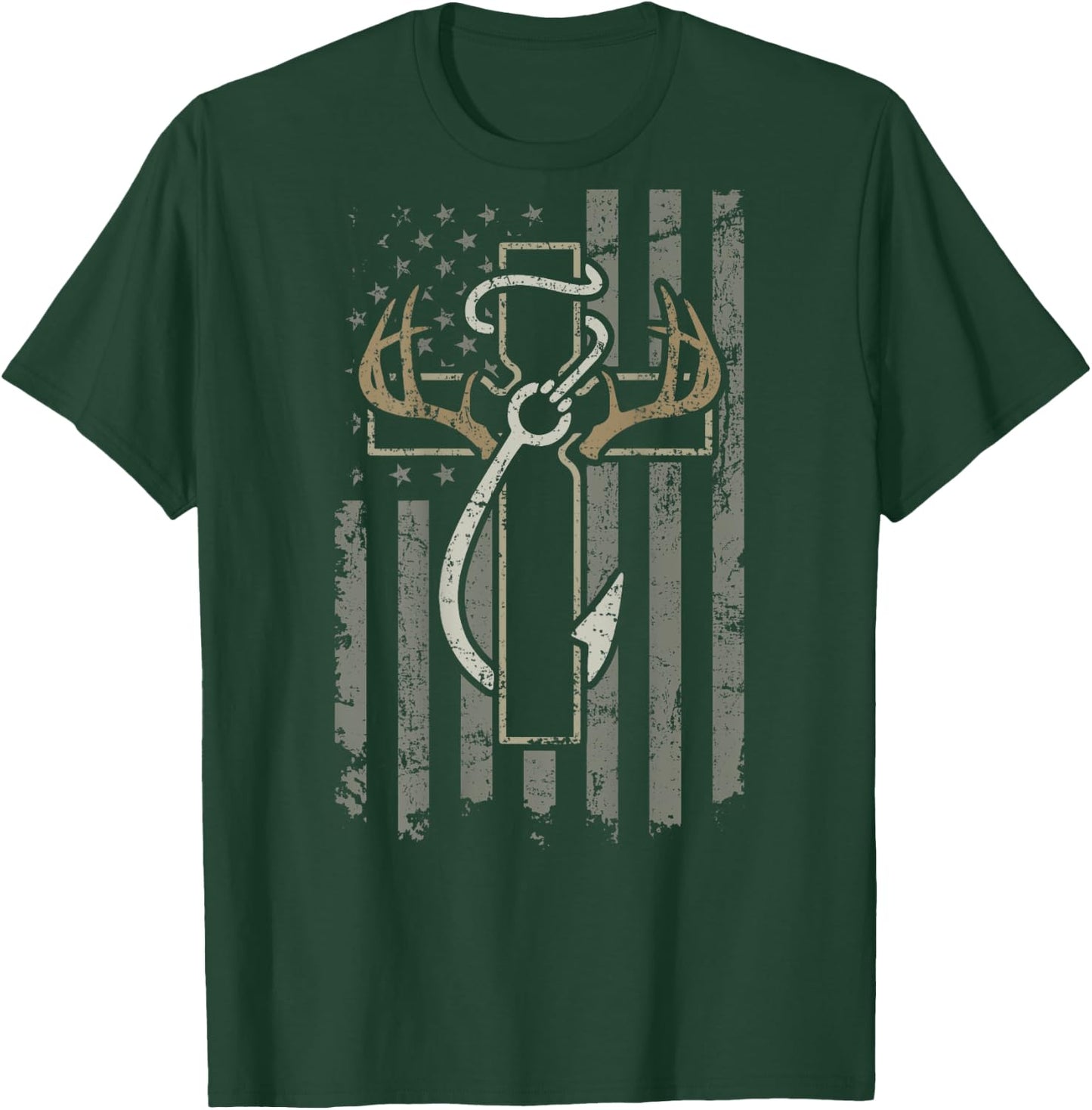 Fishing Faith Hunting - Christian Hunter Fisherman (ON BACK) T-Shirt - T-Shirt | Forest