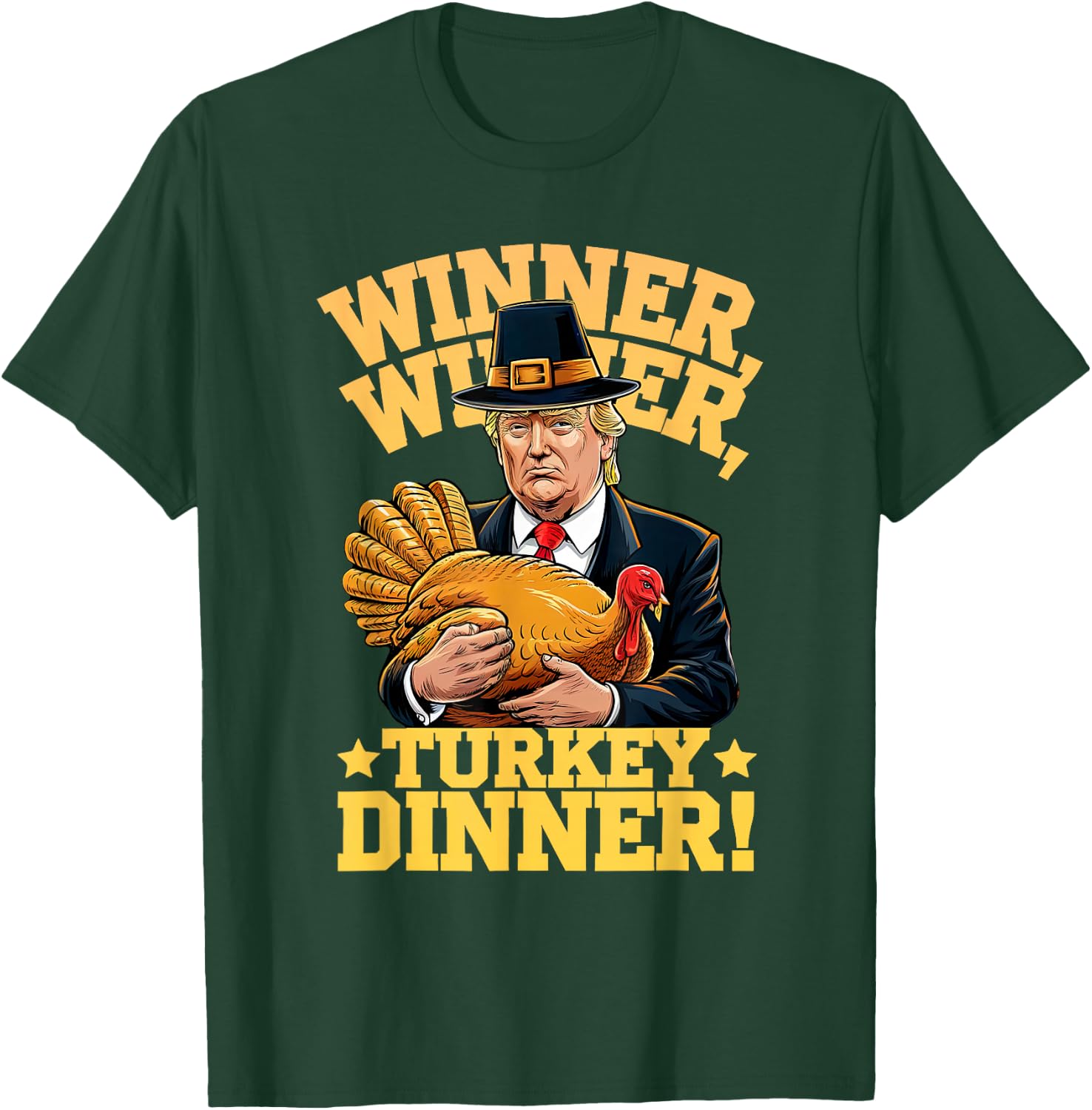 MEILAN -Adults Humor Funny Trump Winner Winner Turkey Dinner Thanksgiving - Black, Small, Short Sleeve T-Shirt - T-Shirt | Forest