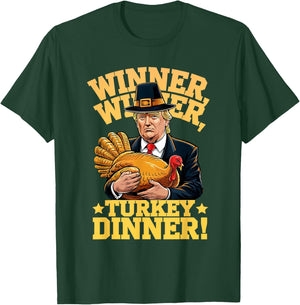 MEILAN -Adults Humor Funny Trump Winner Winner Turkey Dinner Thanksgiving - Black, Small, Short Sleeve T-Shirt - T-Shirt | Forest