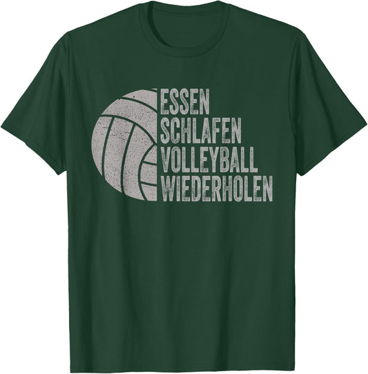 Essen Schlafen Volleyball Wiederholen , black T-Shirt - T-Shirt | Forest