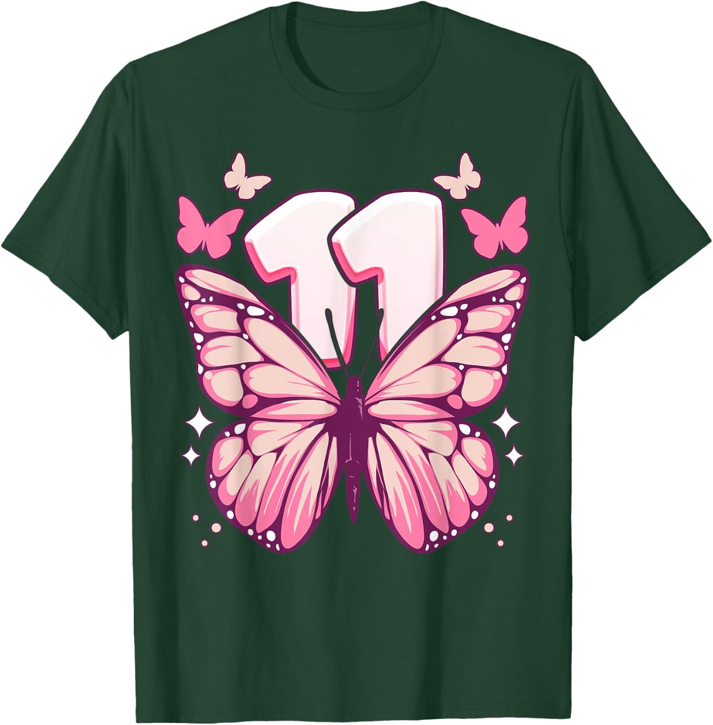 Geburtstagskind 11 Jahre, Schmetterlinge und Nummer 11 T-Shirt - T-Shirt | Forest